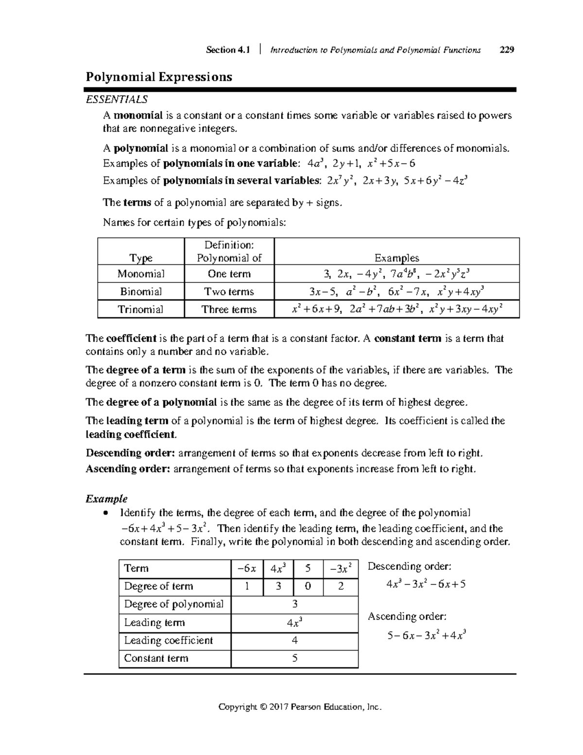 introduction to polynomials assignment quizlet