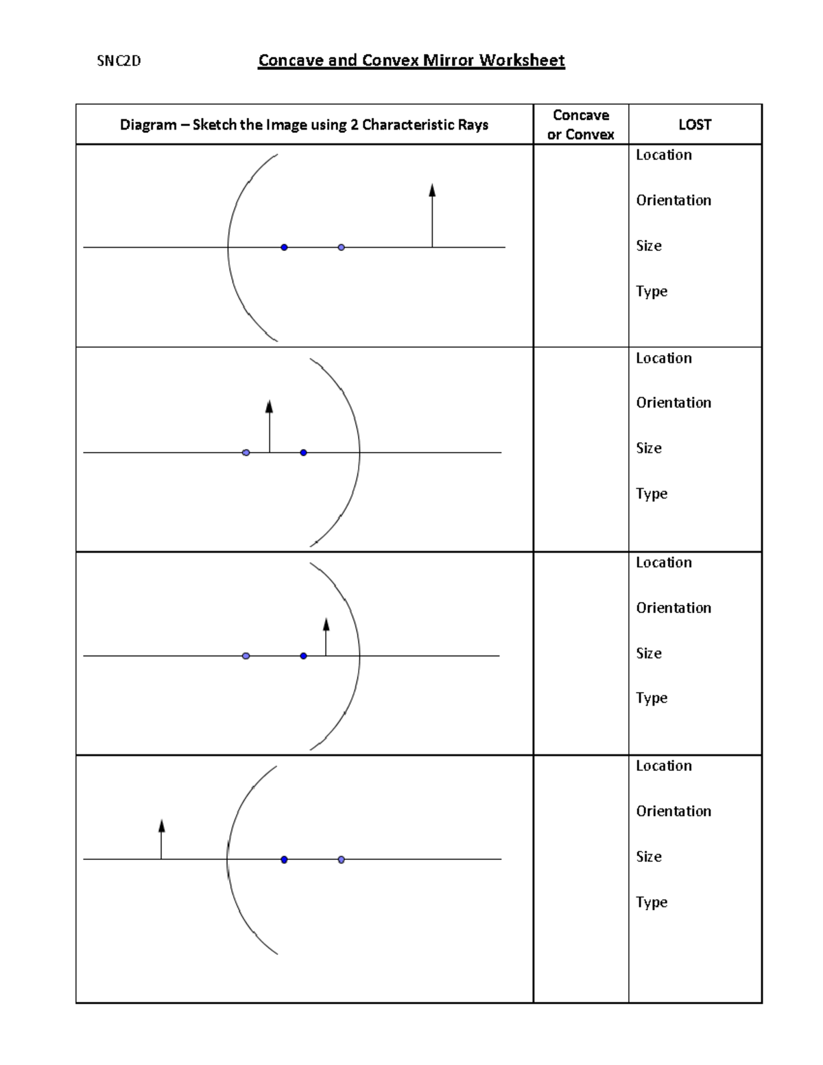 Hwk Concave Convex Mirror Worksheet SNC2D Concave And Convex Mirror