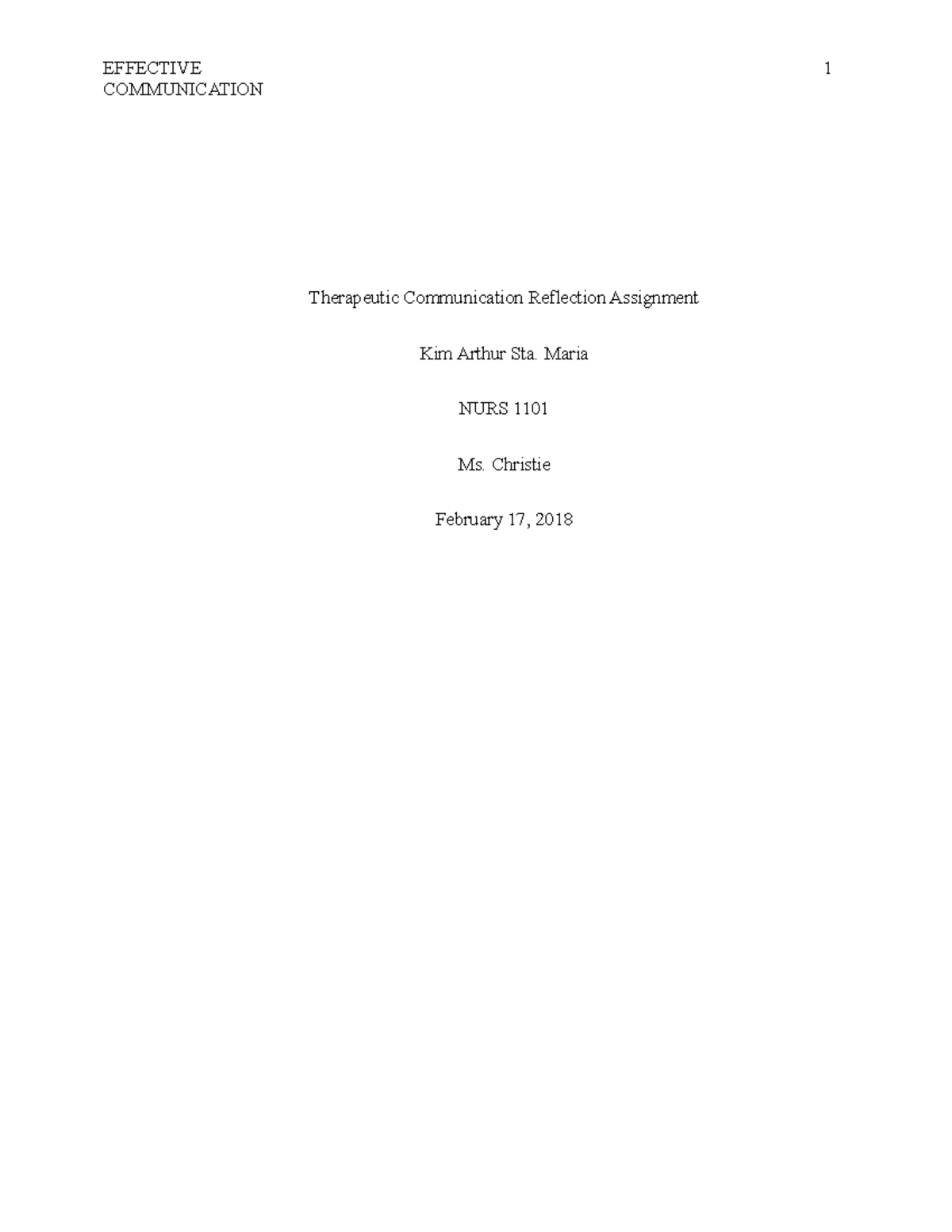 Nursing Communication Journal COMMUNICATION Therapeutic Communication