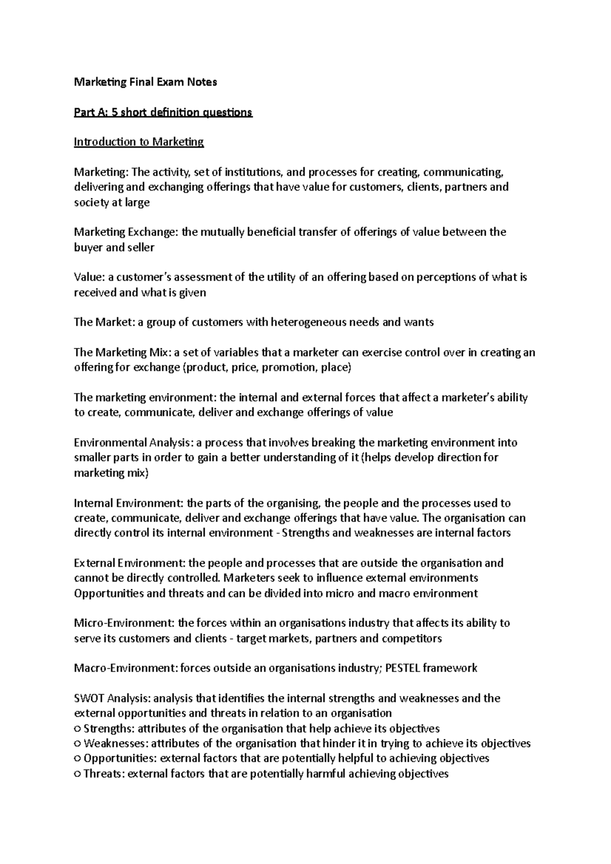 Marketing Final Exam Notes - 024108 - Studocu