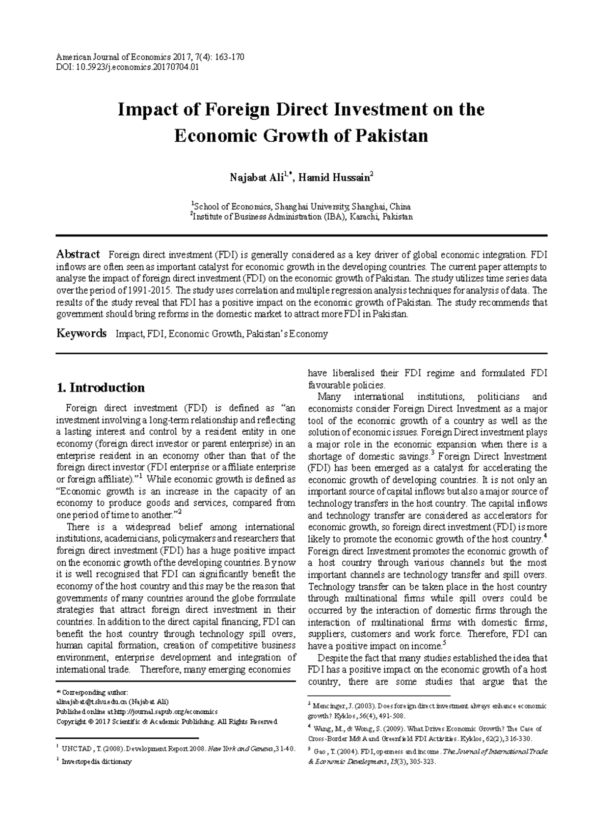 FDIPaper - American Journal of Economics 2017, 7(4): 163- DOI: 10.5923 ...