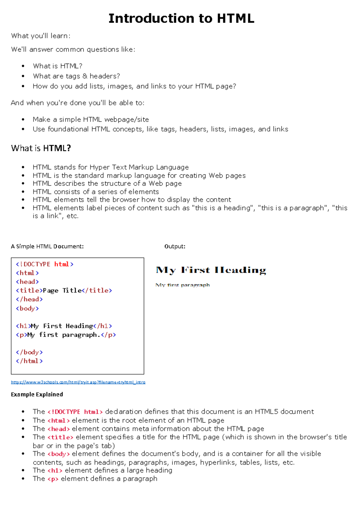 Introduction to HTML - Lecture notes 2 - CC100 - StuDocu