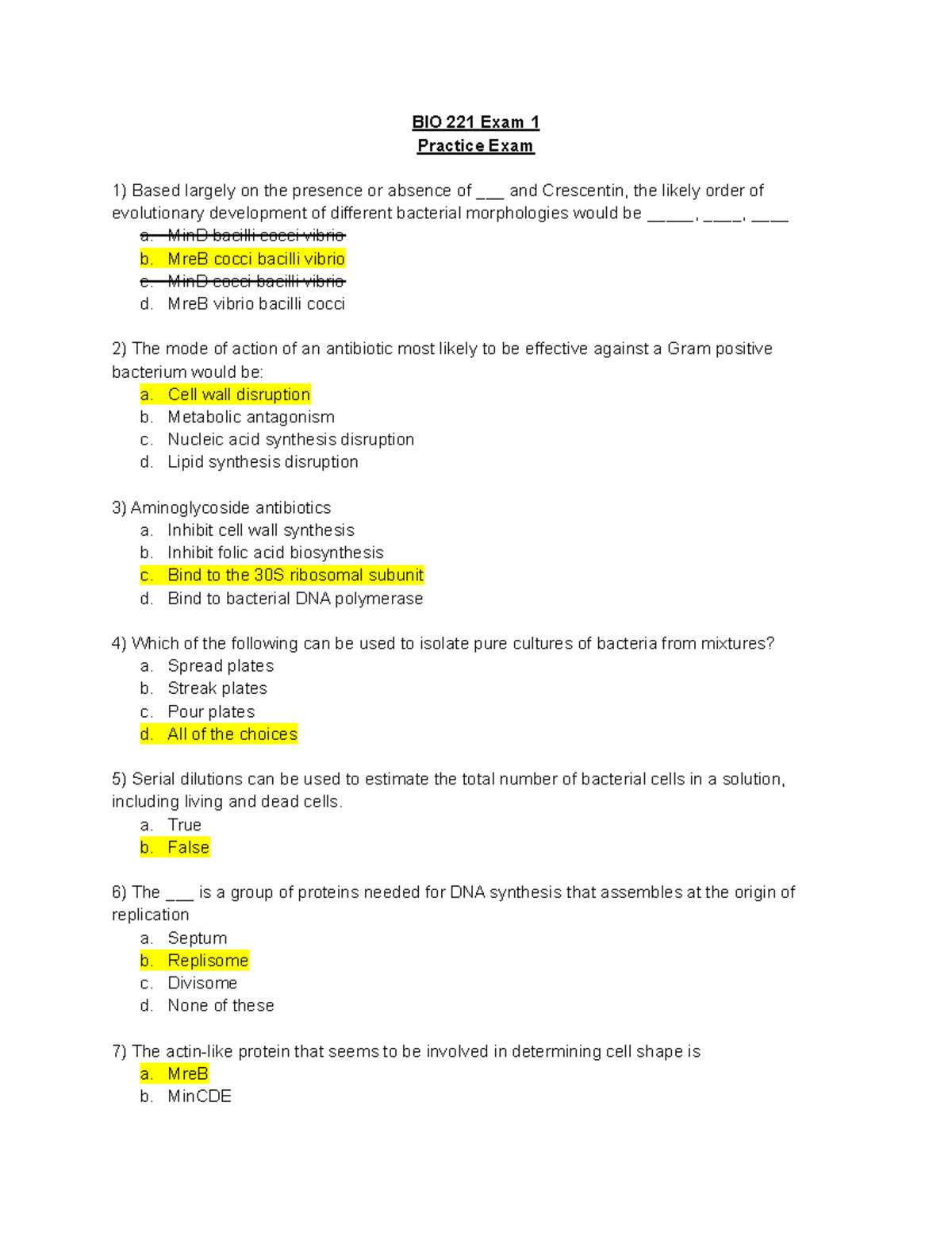 BIO 221 Exam 1 Practice Exam - BIO 221 Exam 1 Practice Exam Based ...