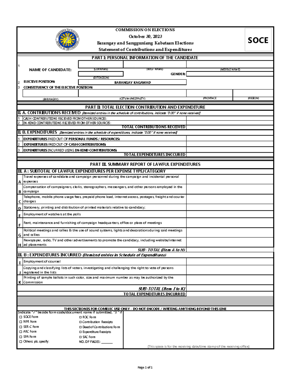 SOCE Form 1 - FORMS AND INFORMATION - 1 (SURNAME) (FIRST NAME) GENDER ...