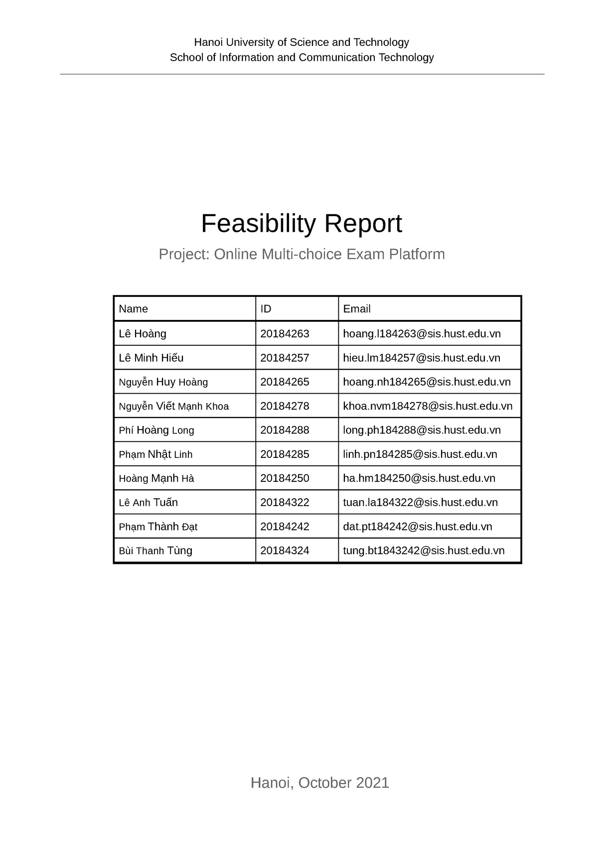 Feasibility Report - Document - Hanoi University Of Science And ...