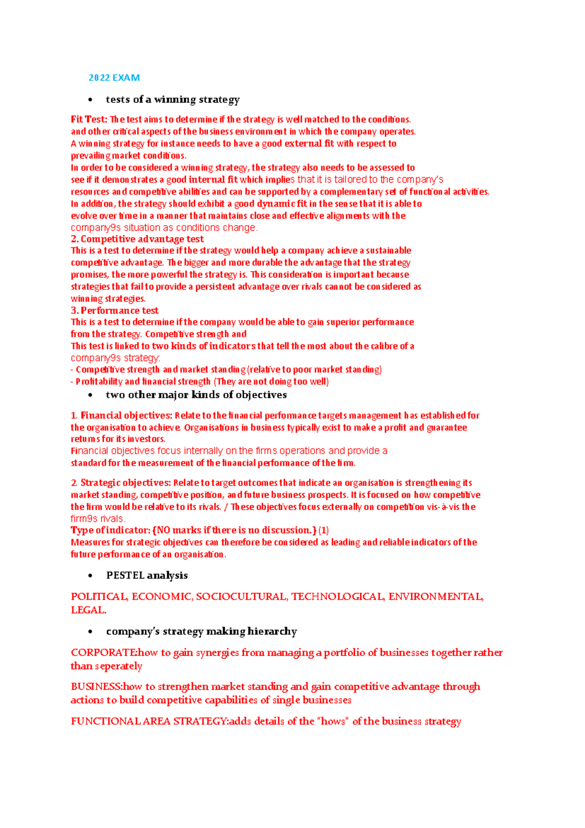 EXAM prep - Key points - 2022 EXAM tests of a winning strategy Fit Test ...