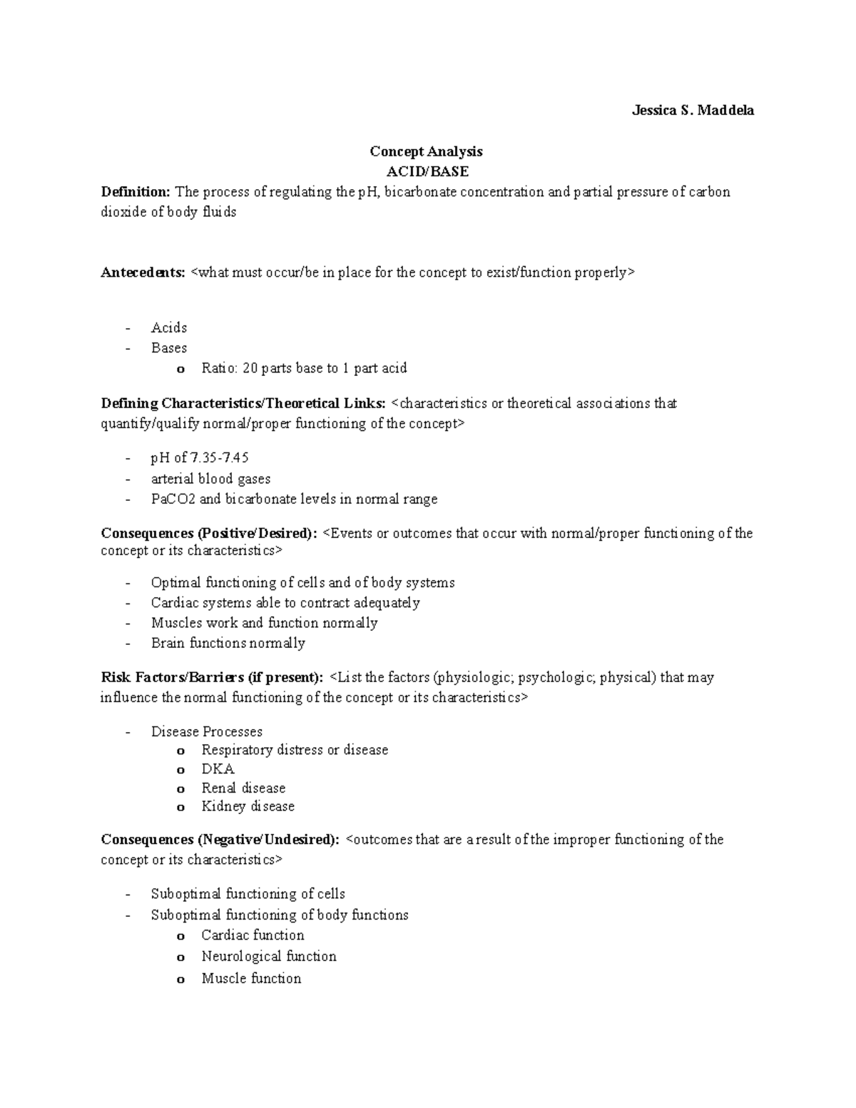 Acid Base Concept Analysis Jessica S. Maddela Concept Analysis ACID