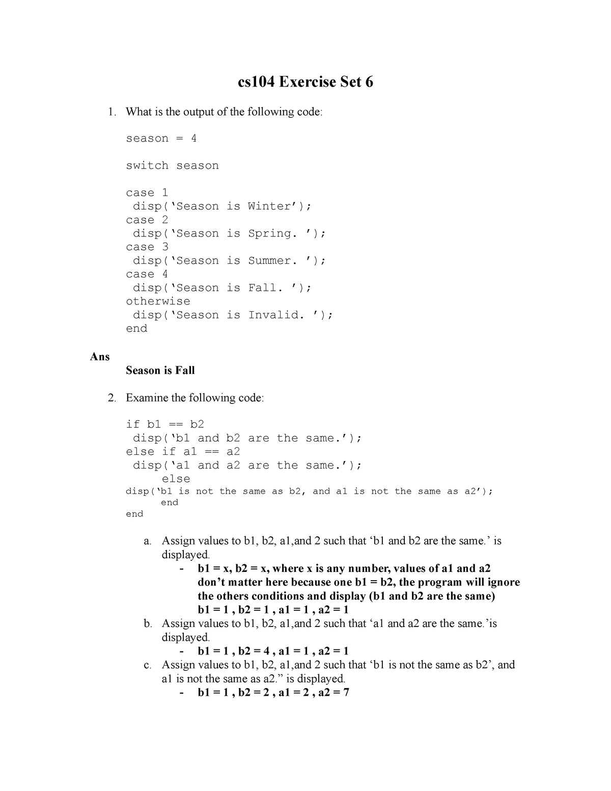 CS 104 Lab 6 - :) Happy - Cs104 Exercise Set 6 1. What Is The Output Of ...