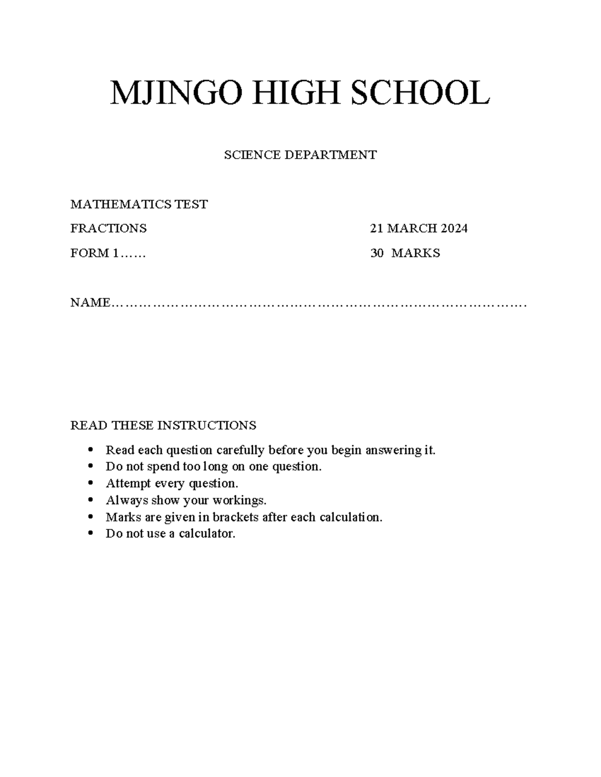 Mjingo HIGH School Maths MR Lukhele - MJINGO HIGH SCHOOL SCIENCE ...