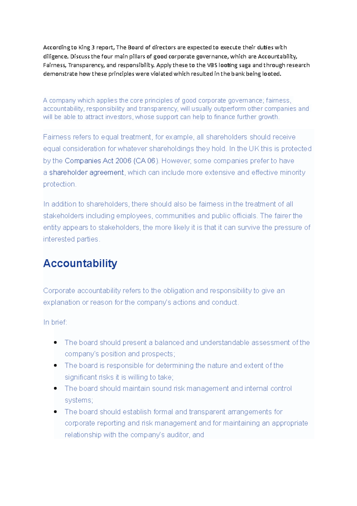 RSK4802 Assignment 1 Asssignment 1 According to King 3 report, The