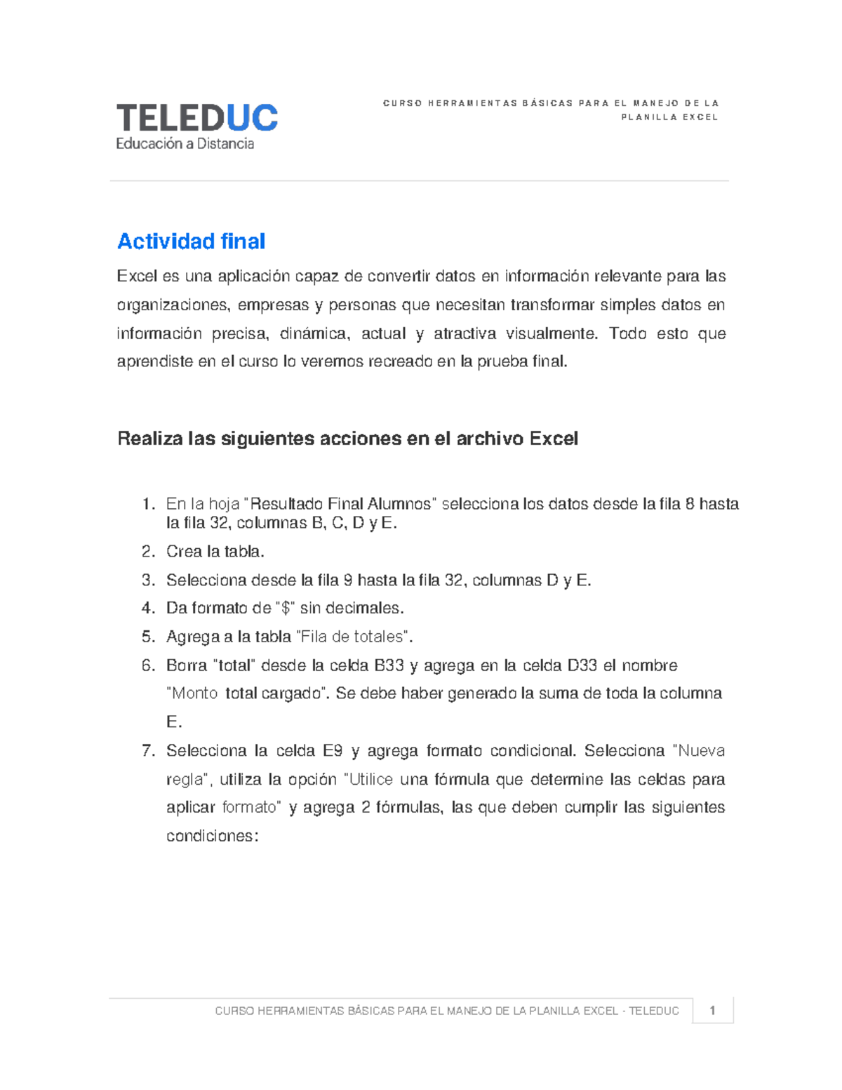 Instrucciones Evaluación final excel basico - C U R S O H E R R A M I E ...