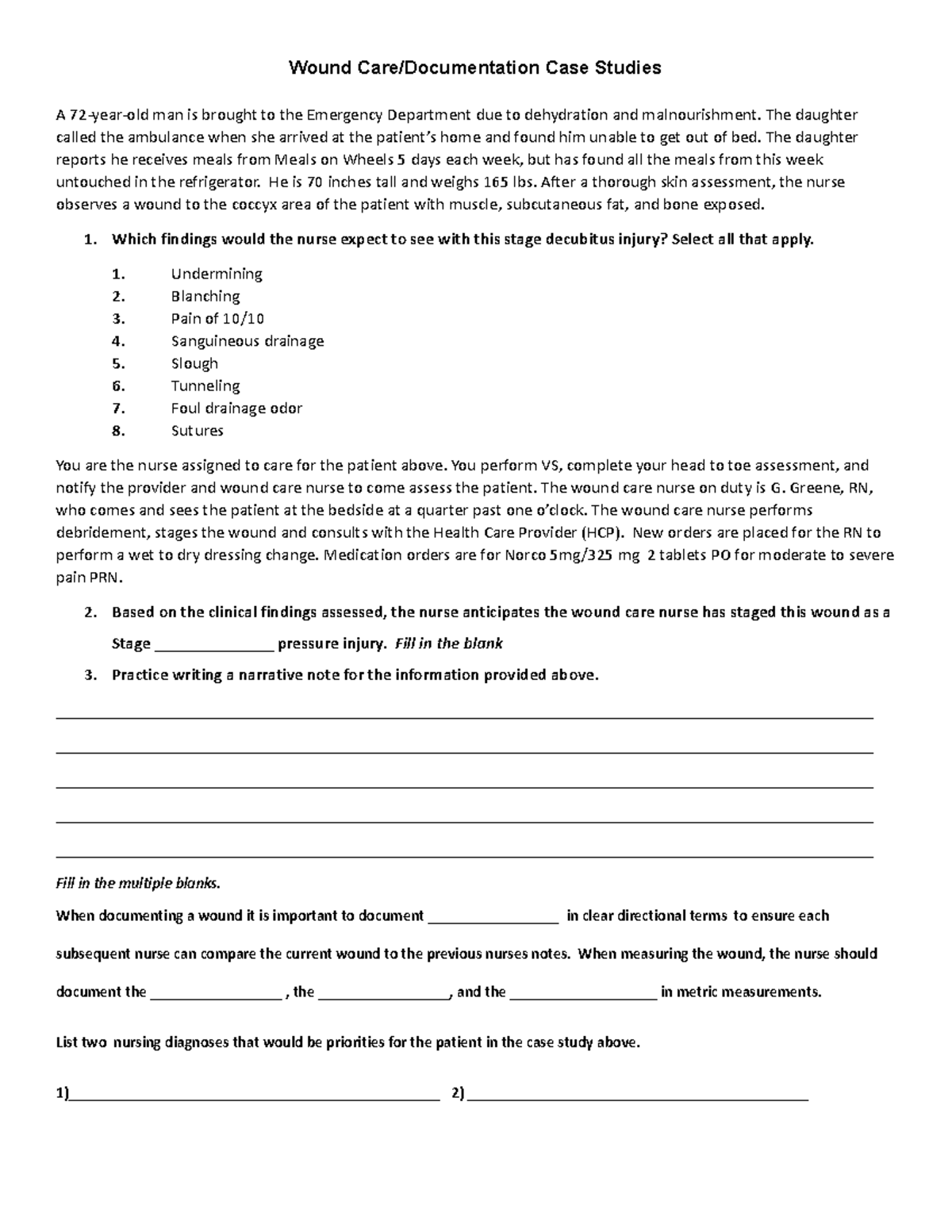 Wound Care Documentation Case Study - Wound Care/Documentation Case ...