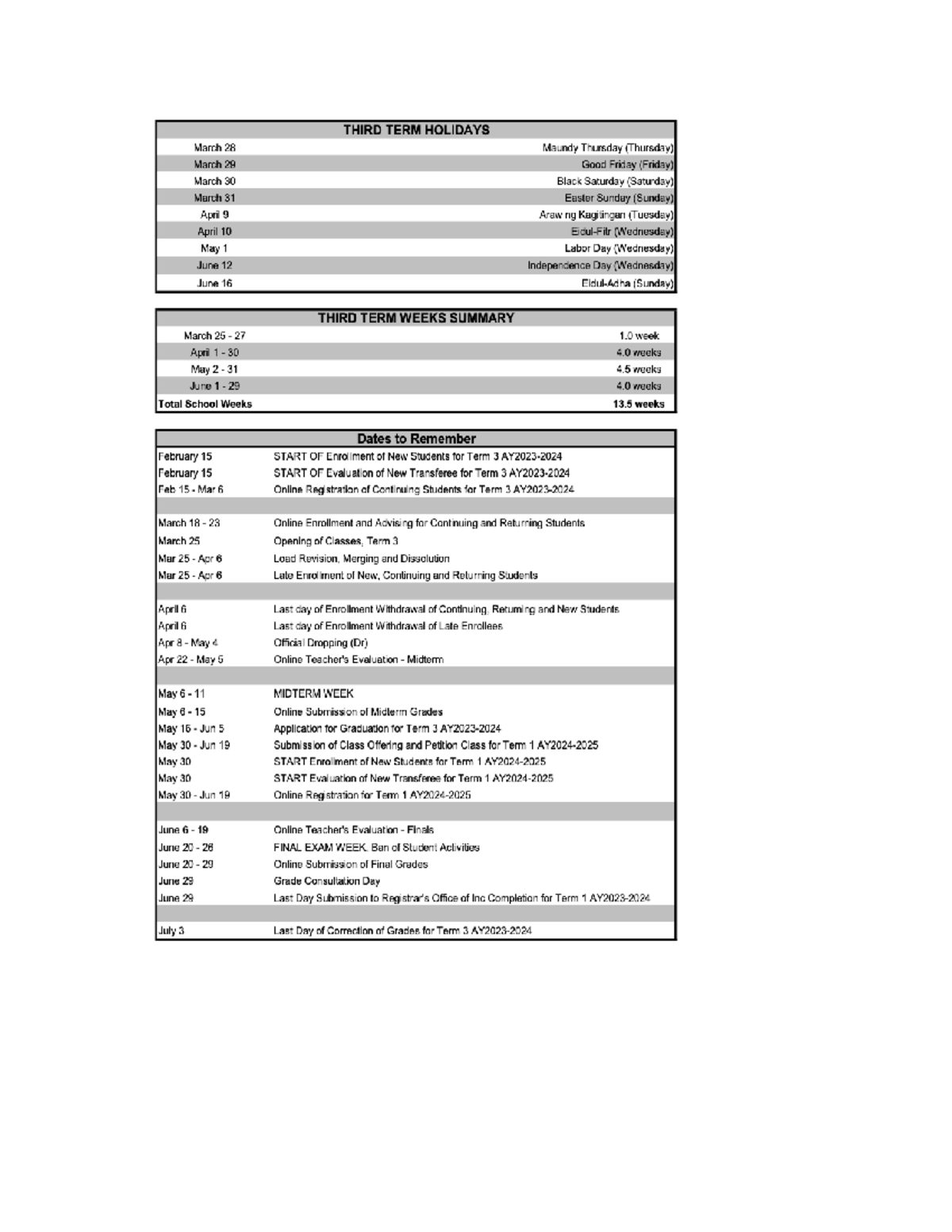 3T Calendar (MTh) MMW AY 2023-2024 - 25 26 27 28 29 1 2 3 4 5 6 7 8 9 ...