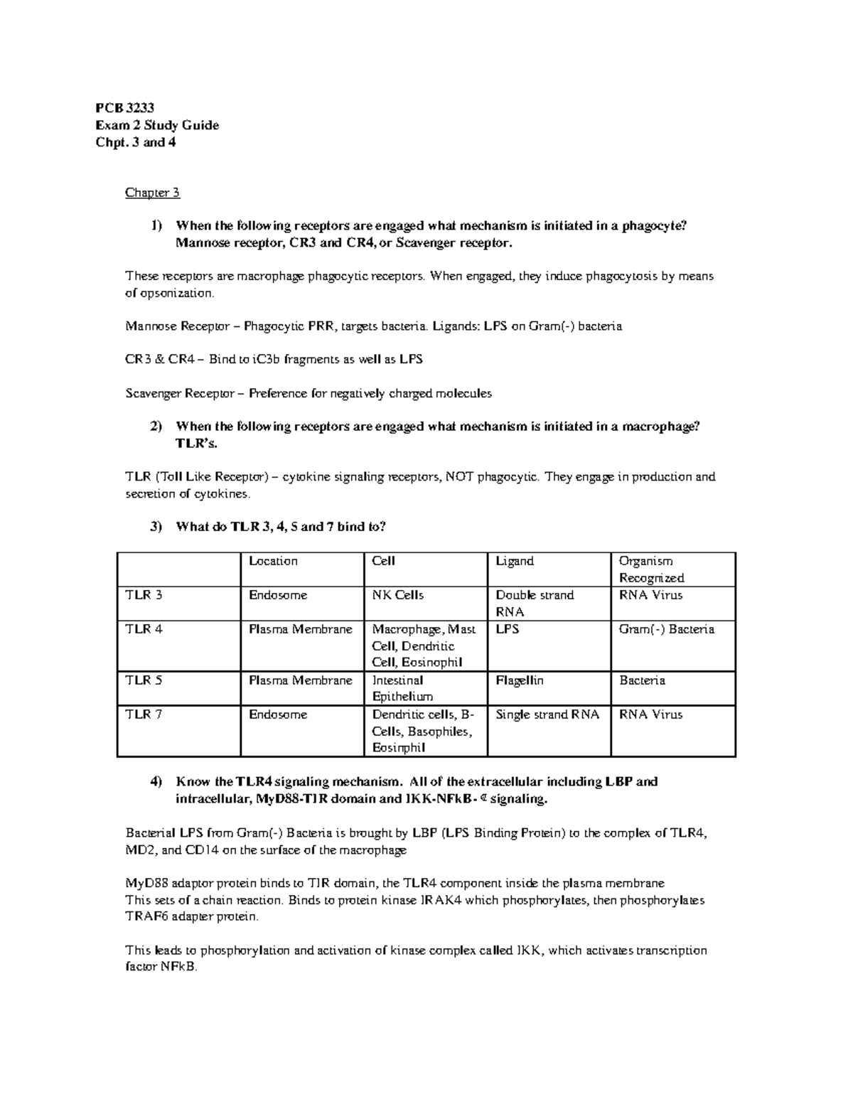 Immunology Exam 2 Chapters 3, 4 Study Guide - PCB 3233 Exam 2 Study ...