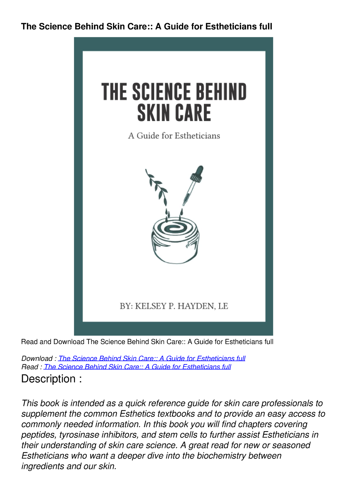 EPUB The Science Behind Skin Care:: A Guide for Estheticians full 