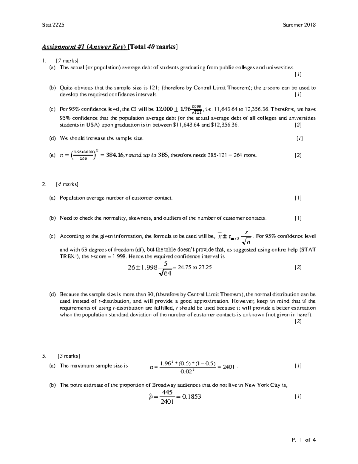 Assi1(Ans Key) - summer course name of the professor : Yew-Wei Lim ...