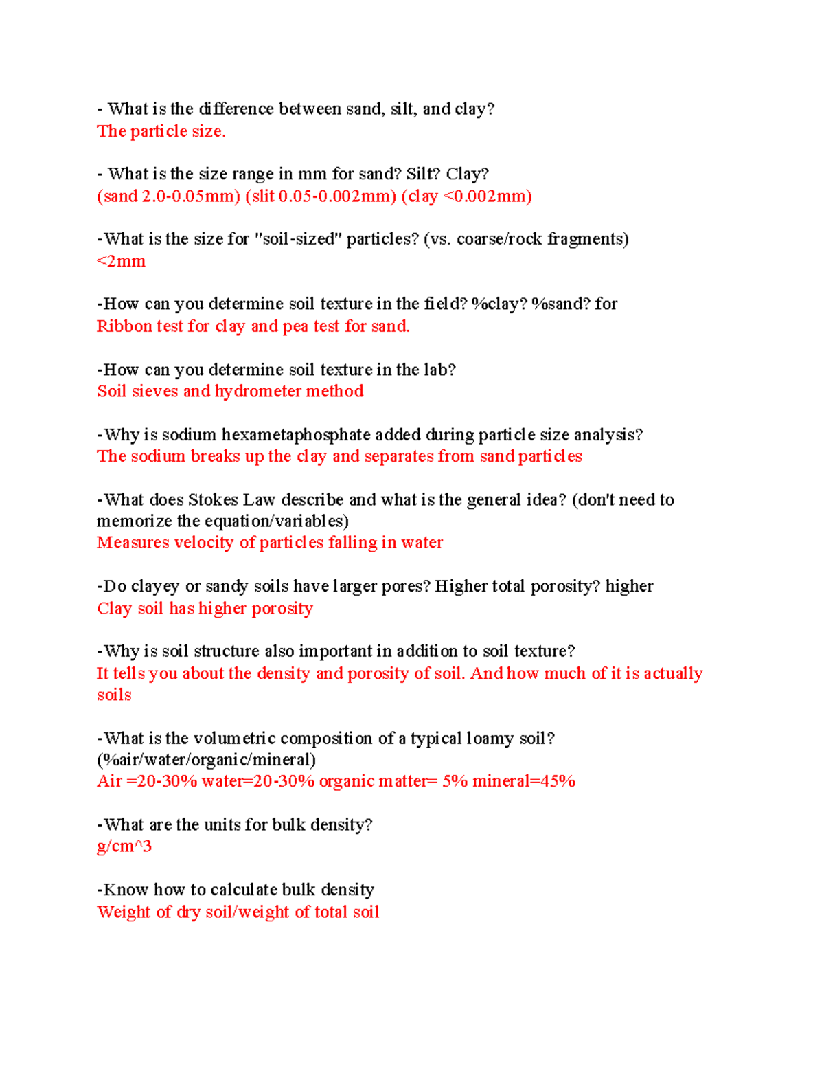 Soils exam 2 SOILS 101 Equation Sheet exam cheatsheet What is the