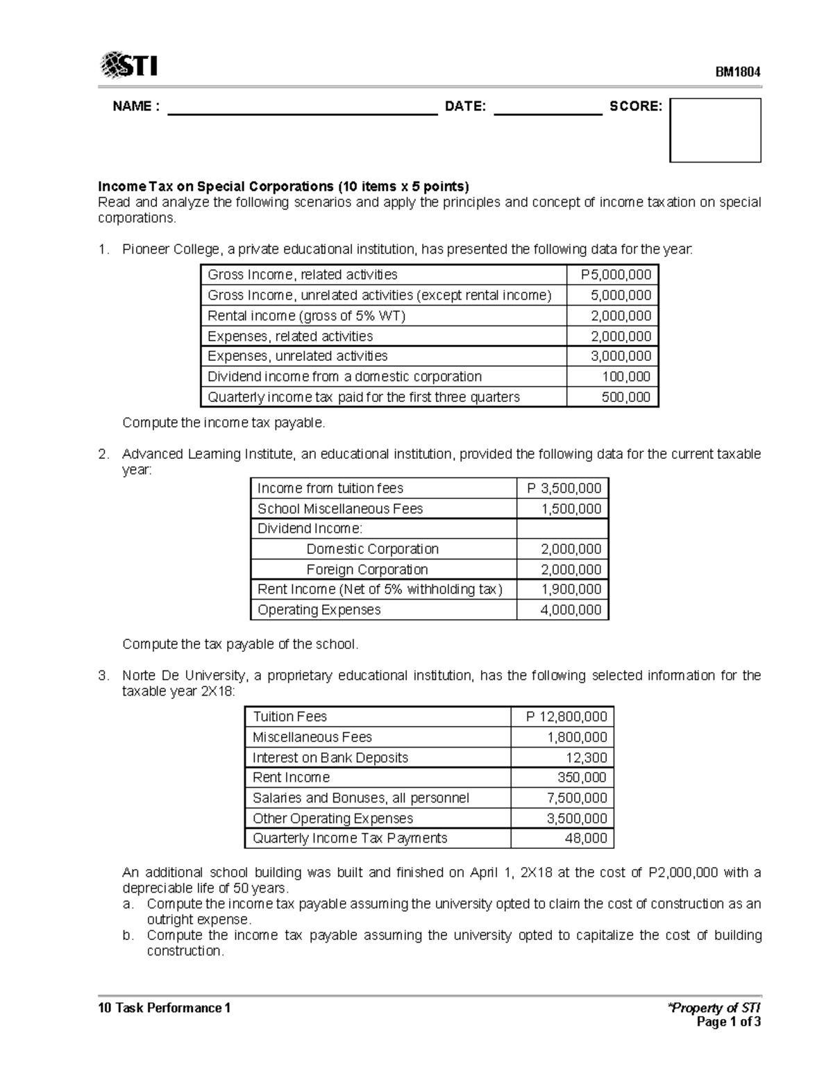 10 Task Performance 1 - Enjoy - BM 10 Task Performance 1 *Property Of ...