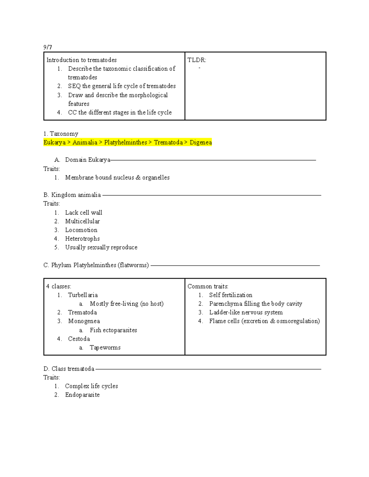 Human parasitology notes- chapter 2 - 9/ Introduction to trematodes 1 ...