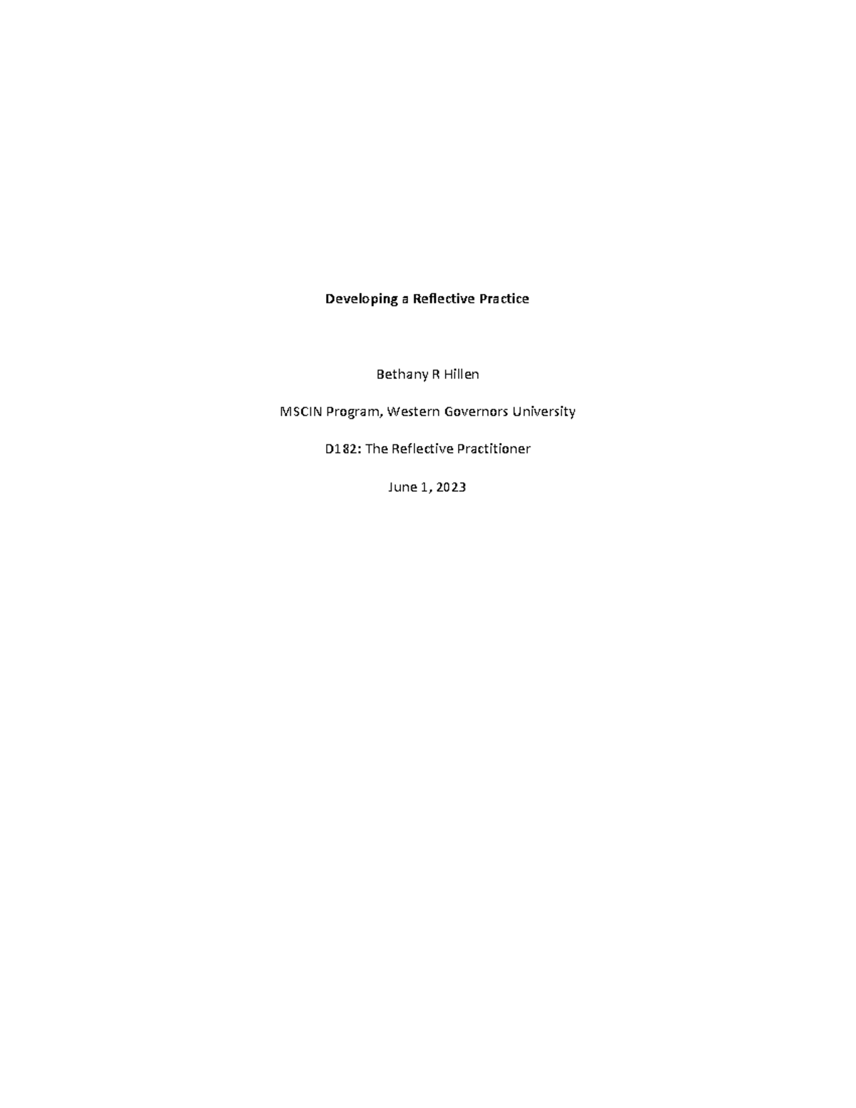 Developing a Reflective Practice - Developing a Reflective Practice ...