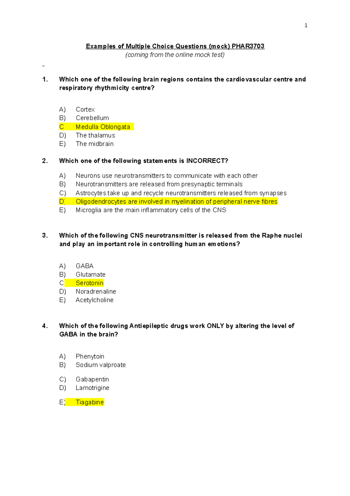 MCQs mock-PHAR3703 with Answers - Examples of Multiple Choice Questions ...