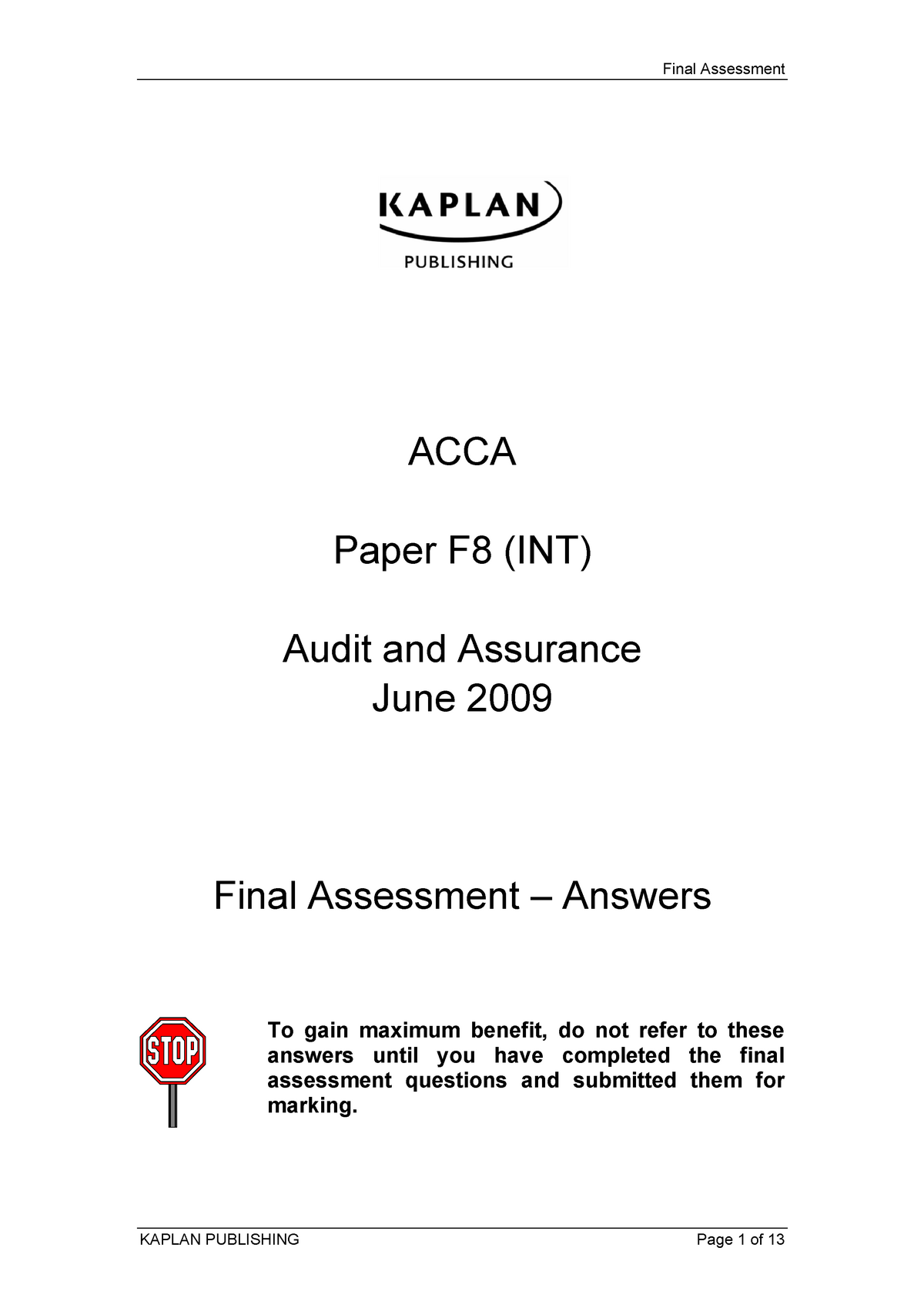 ACCA Noter Answer Paper F8 acca f8 int aa final assessment answers ...