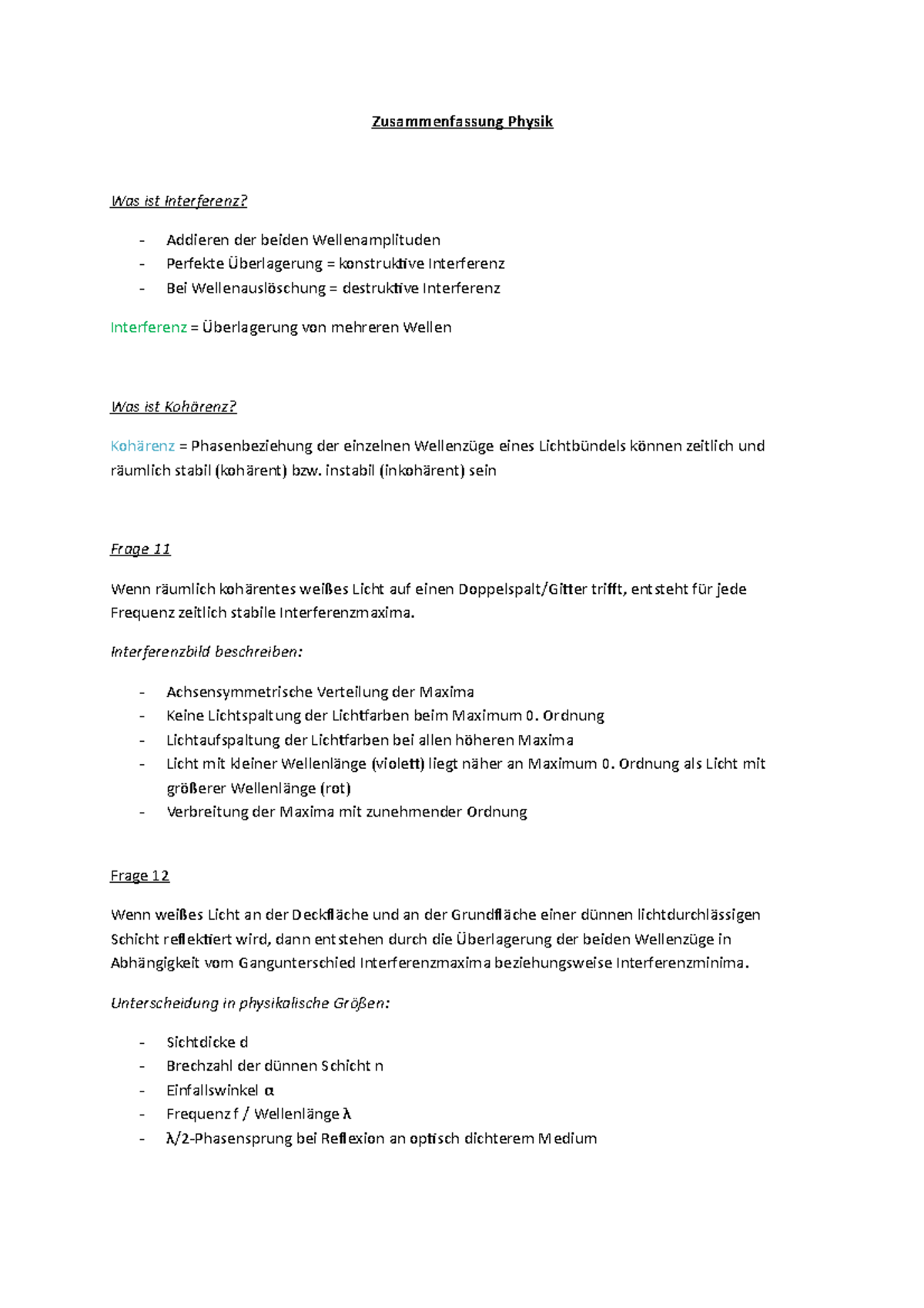 Zusammenfassung Physik - instabil (inkohärent) sein Frage 11 Wenn ...