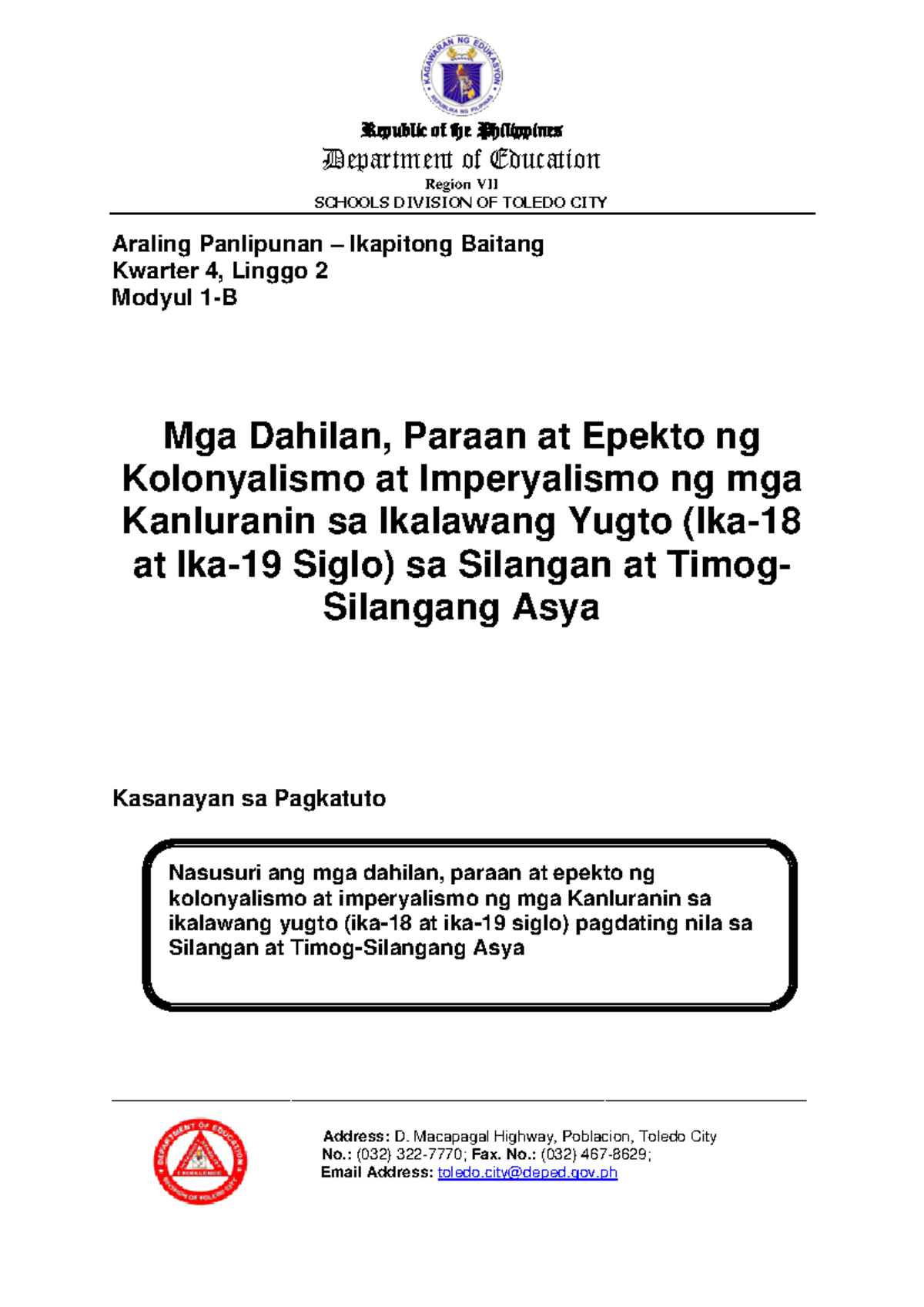 AP7 Q4 Week2 Mod1 B Dahilan Paraan At Epekto Ng Kolonyalismo At ...