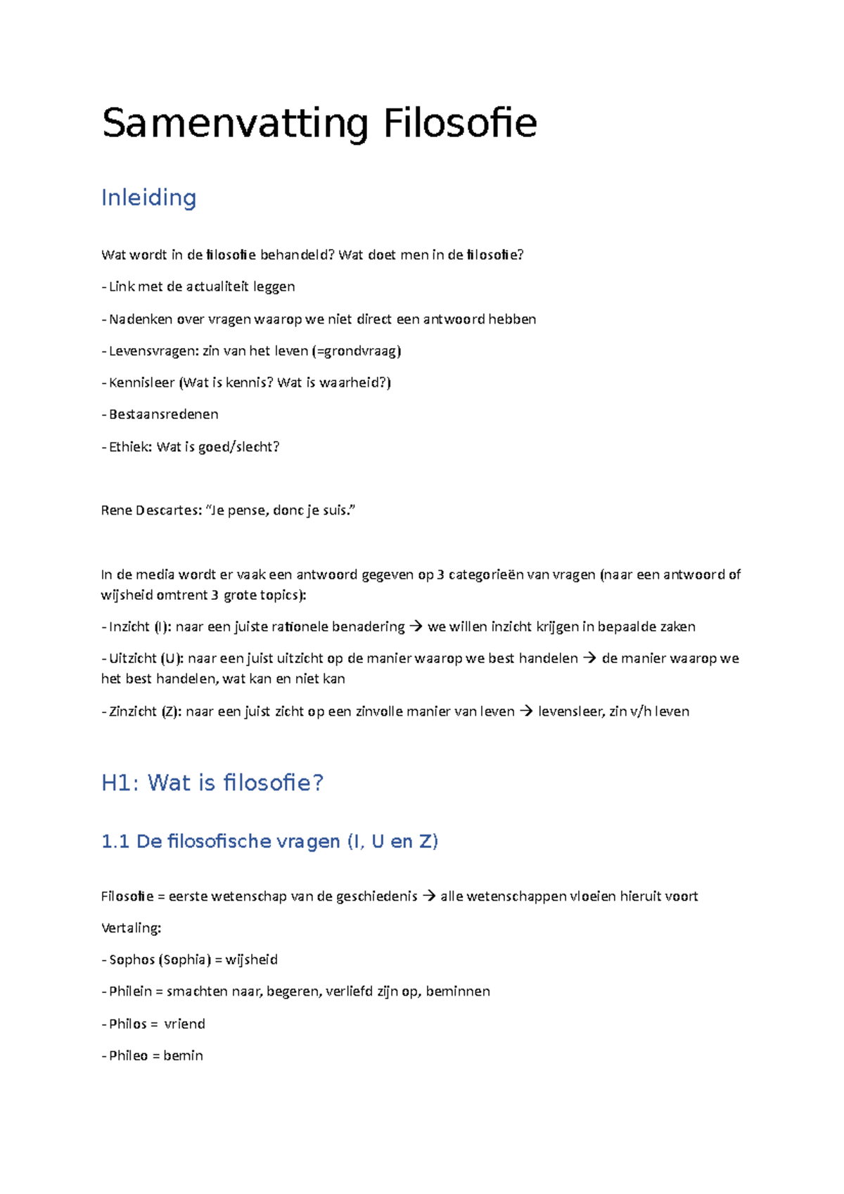 Samenvatting Filosofie - Samenvatting Filosofie Inleiding Wat Wordt In ...