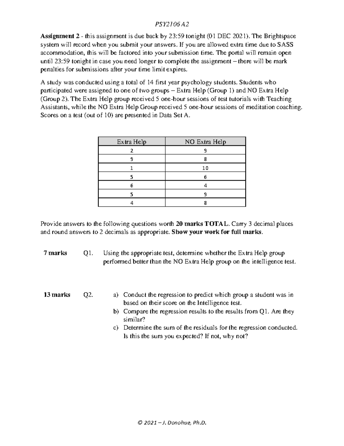 Assignment 2 With Answers PSY2106 UOttawa StuDocu