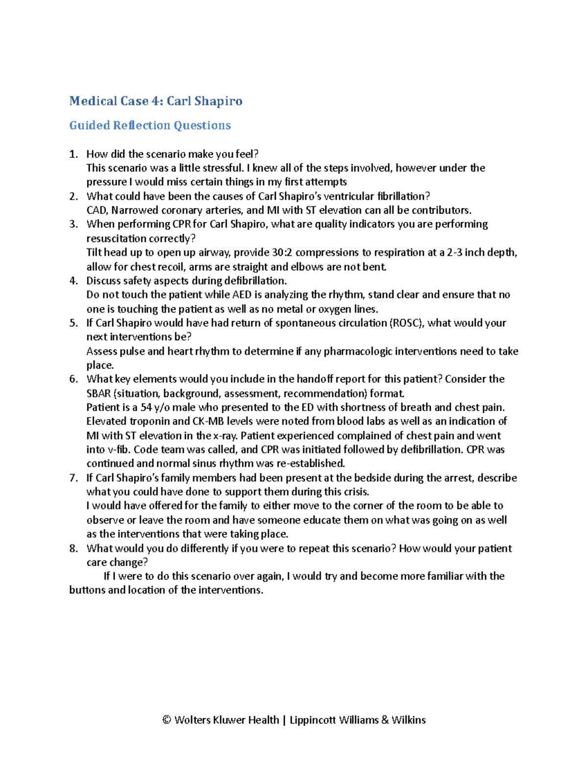 Carl Shapiro Reflection - Medical Case 4: Carl Shapiro Guided ...