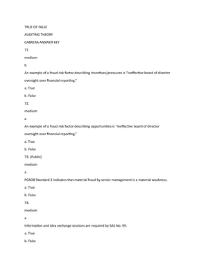 Auditing Theory Answer KEY 4 - AUDITING THEORY ANSWER KEY Chapter 1 ...