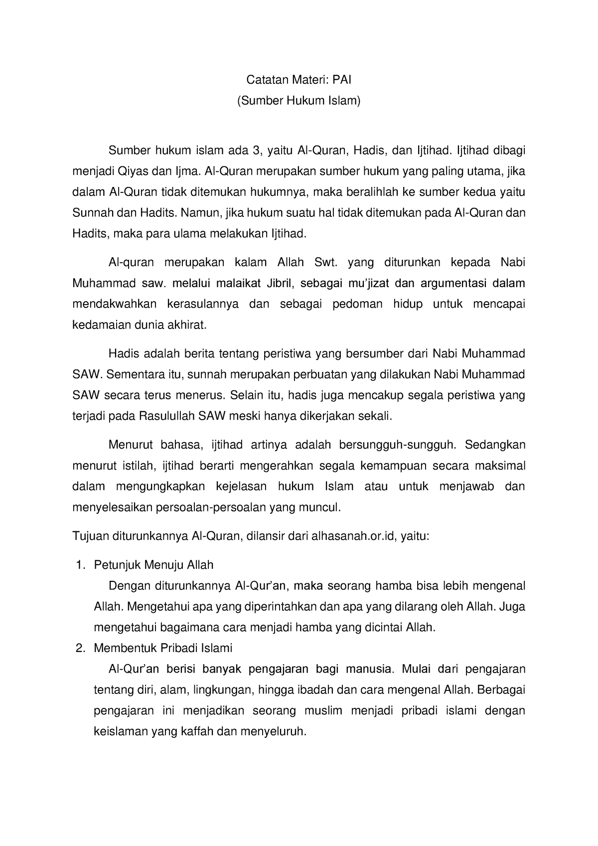 Catatan Sumber Hukum Islam - Catatan Materi: PAI (Sumber Hukum Islam ...