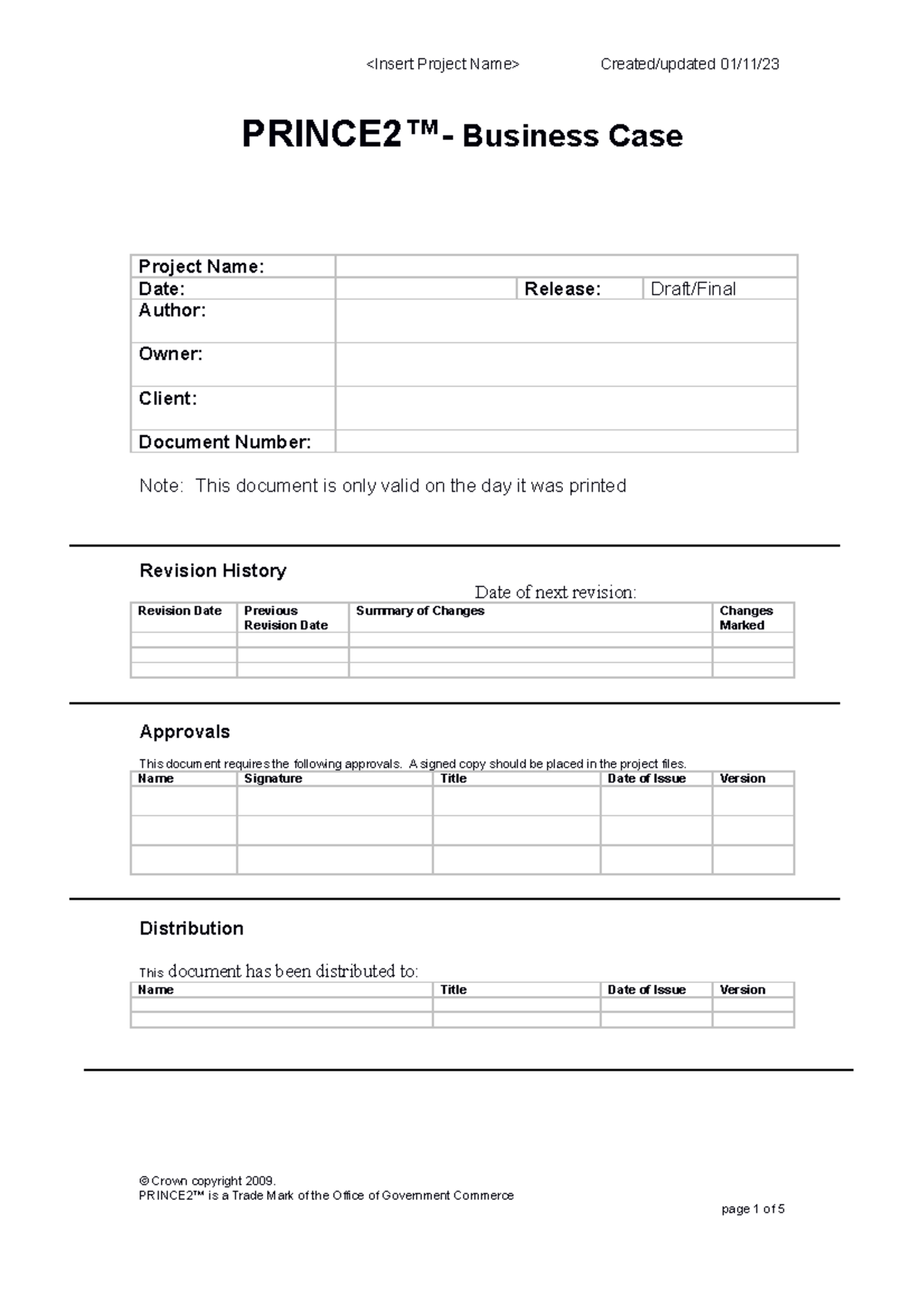 Image 11 for Prince2 Business Case Template Word