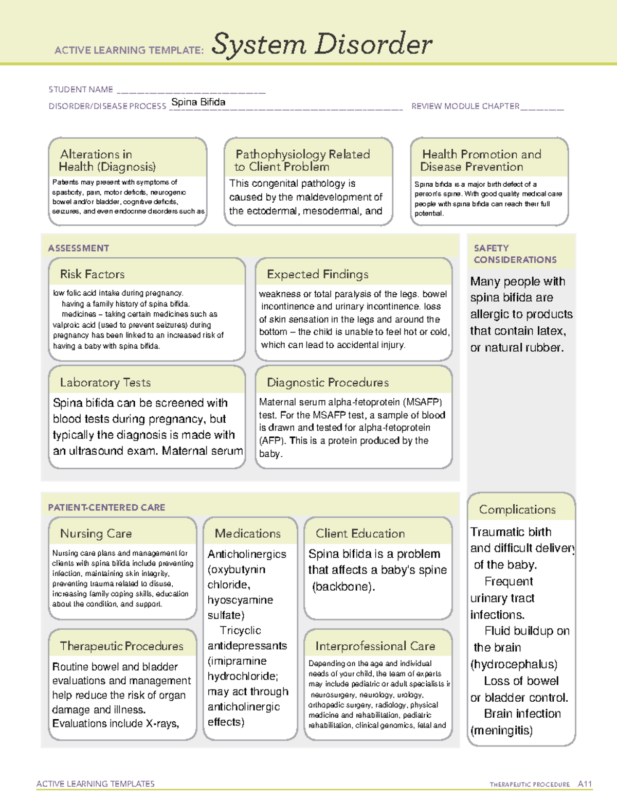 Spina Bifida - sim work - ACTIVE LEARNING TEMPLATES TherapeuTic ...