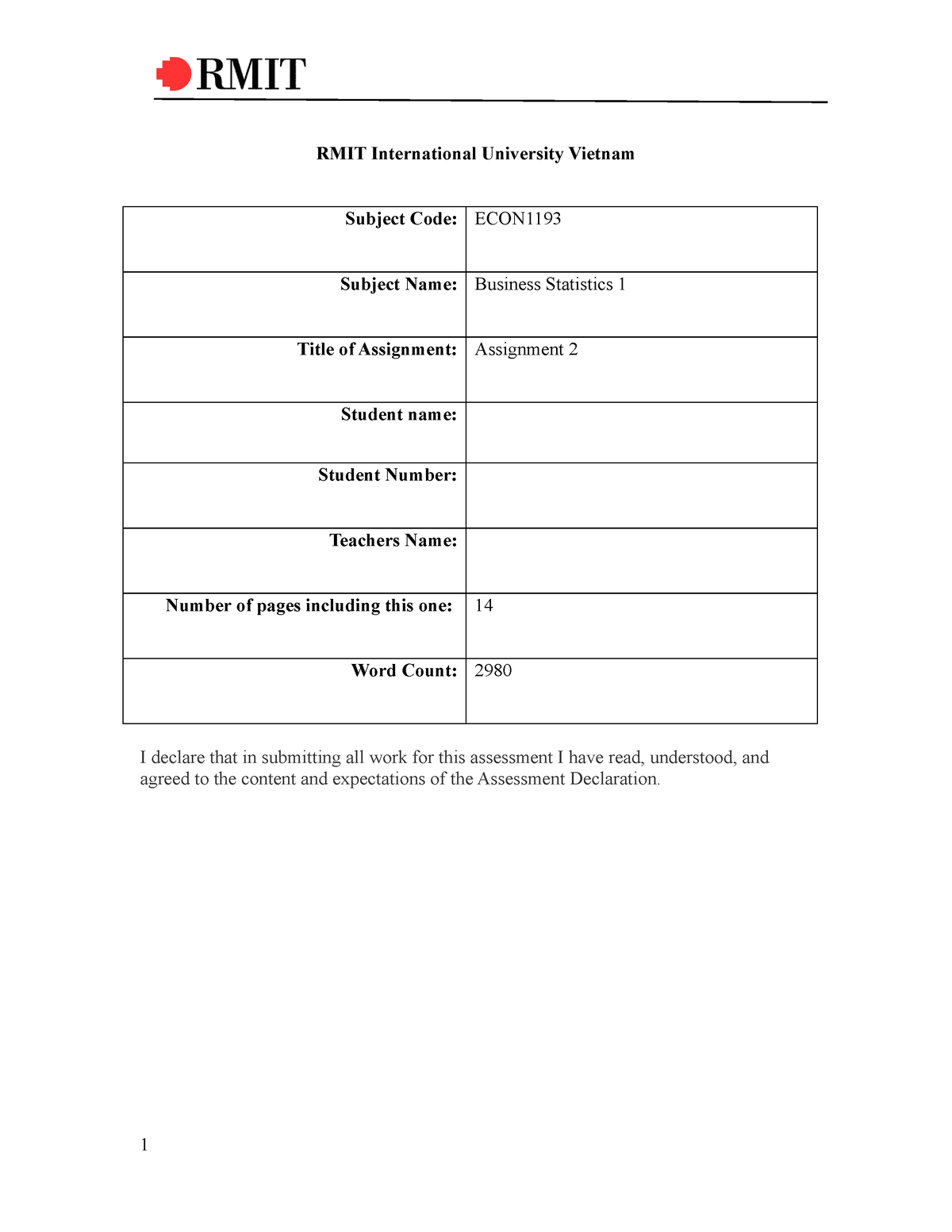 business statistics assignment 1 rmit