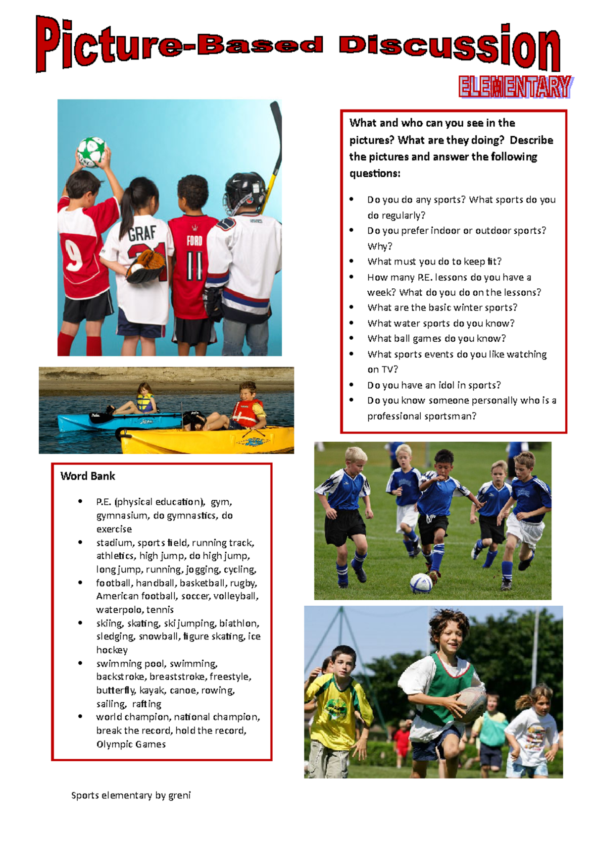 Picturebased discussion elementary 12 sport - Sports elementary by ...