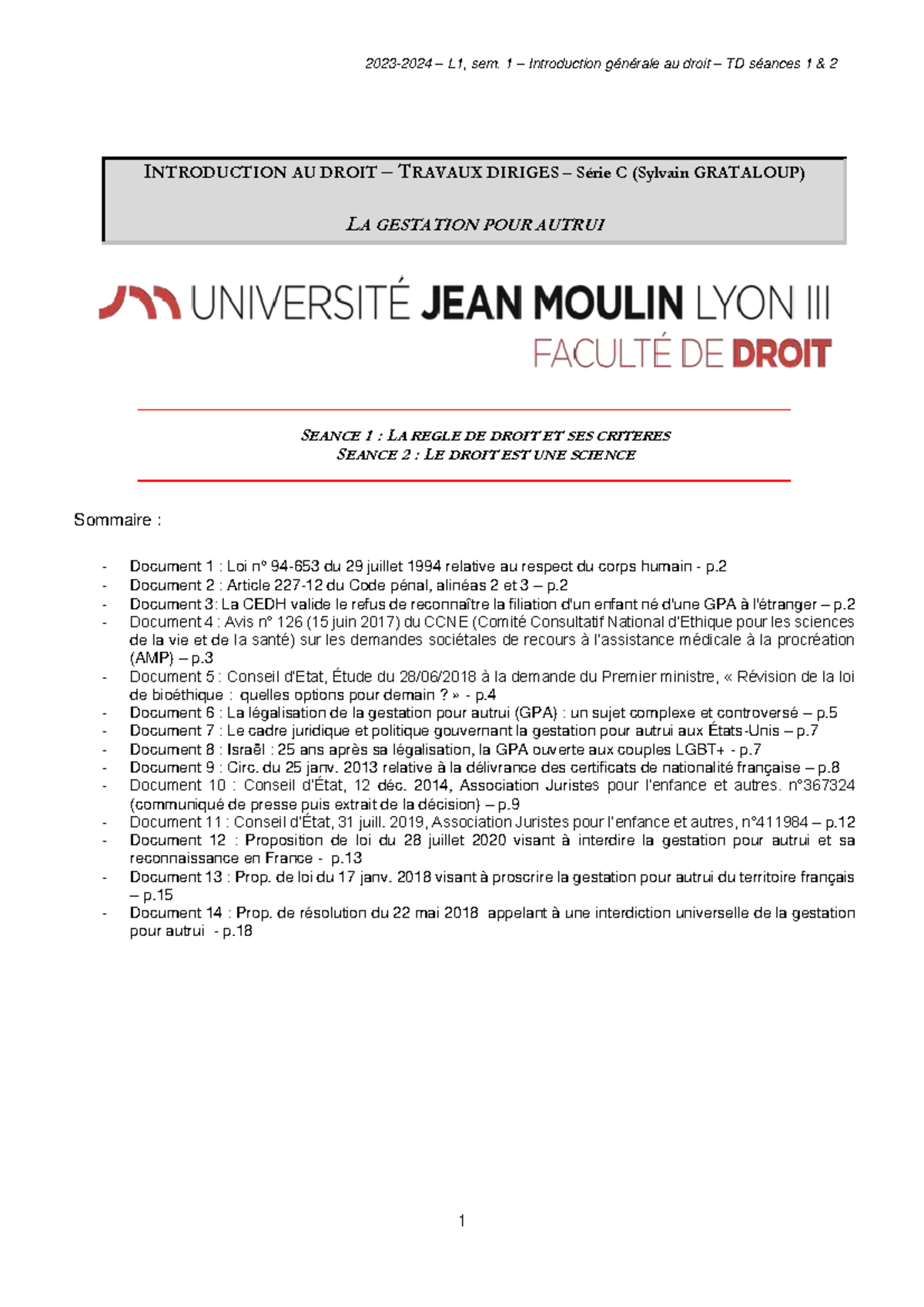 TD séances 1 et 2 IGD - INTRODUCTION AU DROIT – TRAVAUX DIRIGES – SÈrie ...