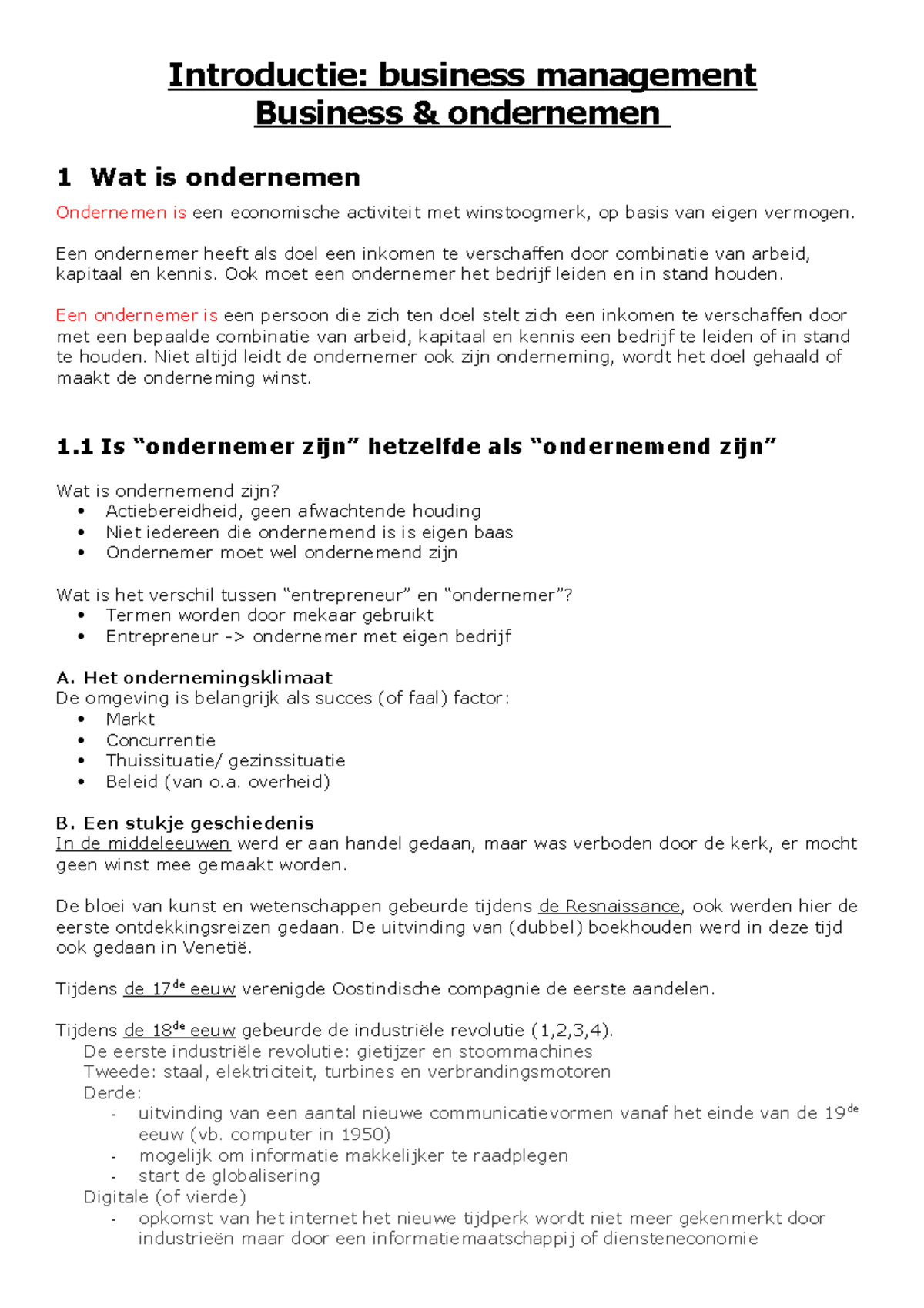 Introductie Bm Samenvatting Business &Ondernemen - Introductie ...