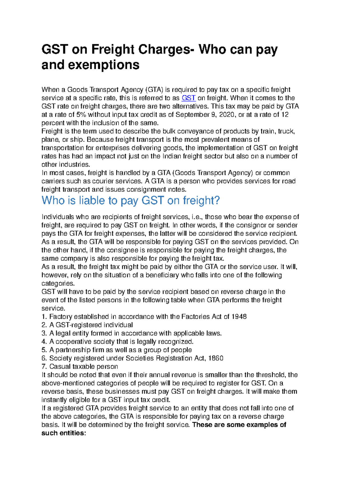 What Is Gst On Freight