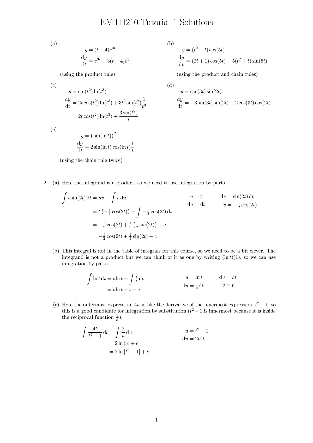 Emth210 tutorial 01 solutions - EMTH210 Tutorial 1 Solutions 1. (a) (b ...