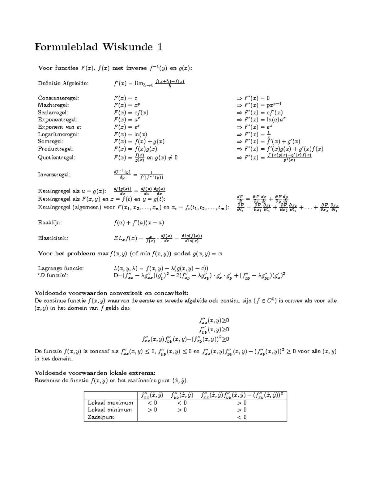 Practicum - Formuleblad Wiskunde - Formuleblad Wiskunde 1 Voor ...