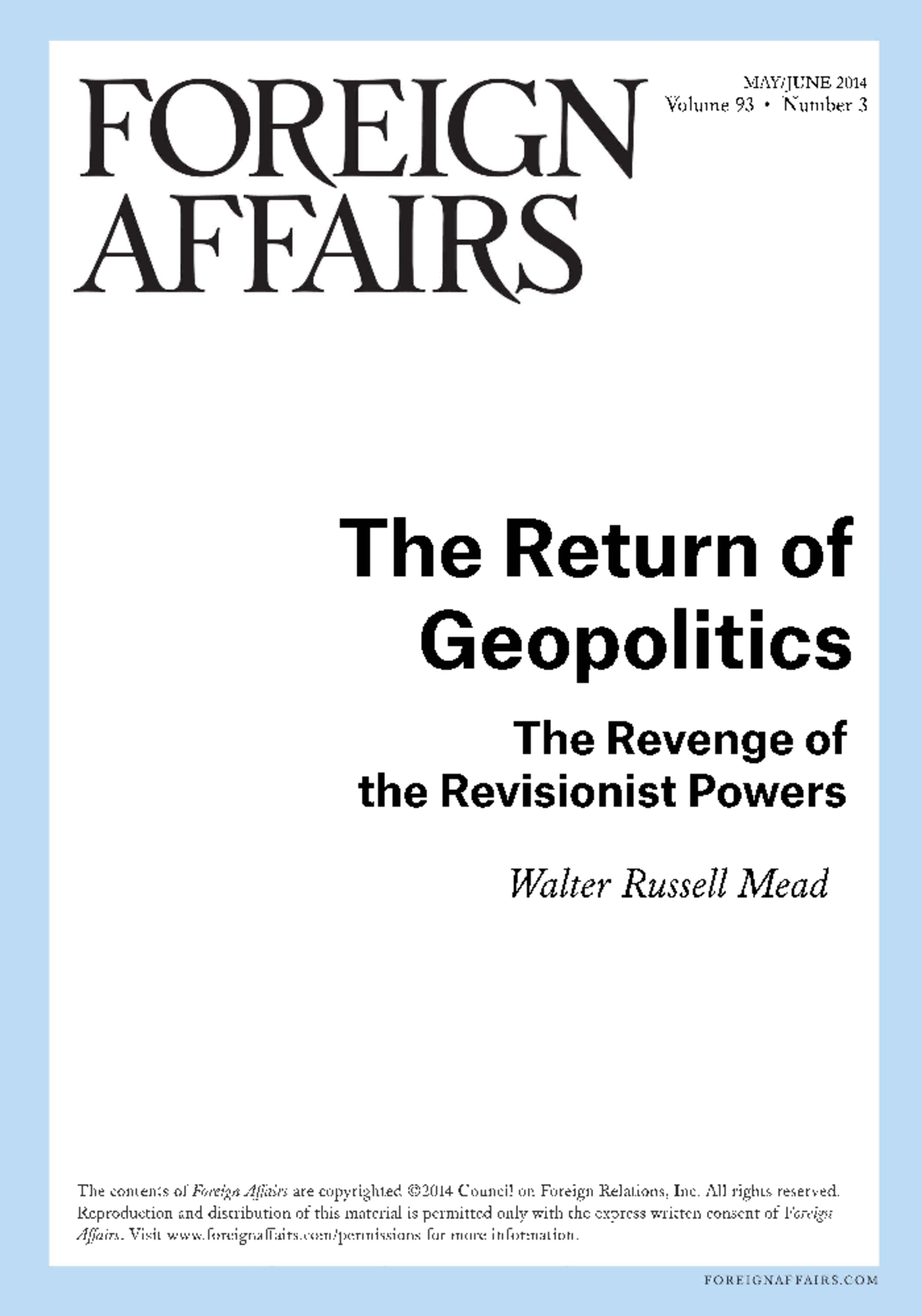 Russel Mead, compulsory course reading ...
