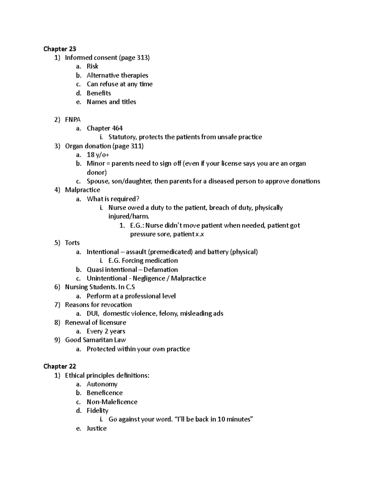 Exam 2 3 - Med surg - Chapter 23 1) Informed consent (page 313) a. Risk ...