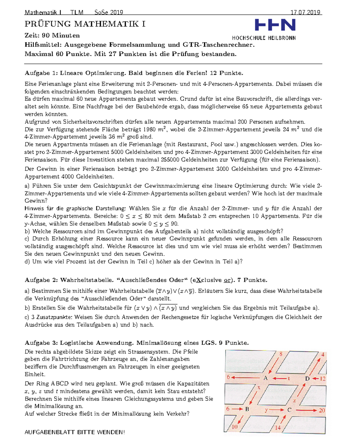 Mathe 1 Pruefung So Se19 Loesungen Mathematik I TLM SoSe 2019 17 PR