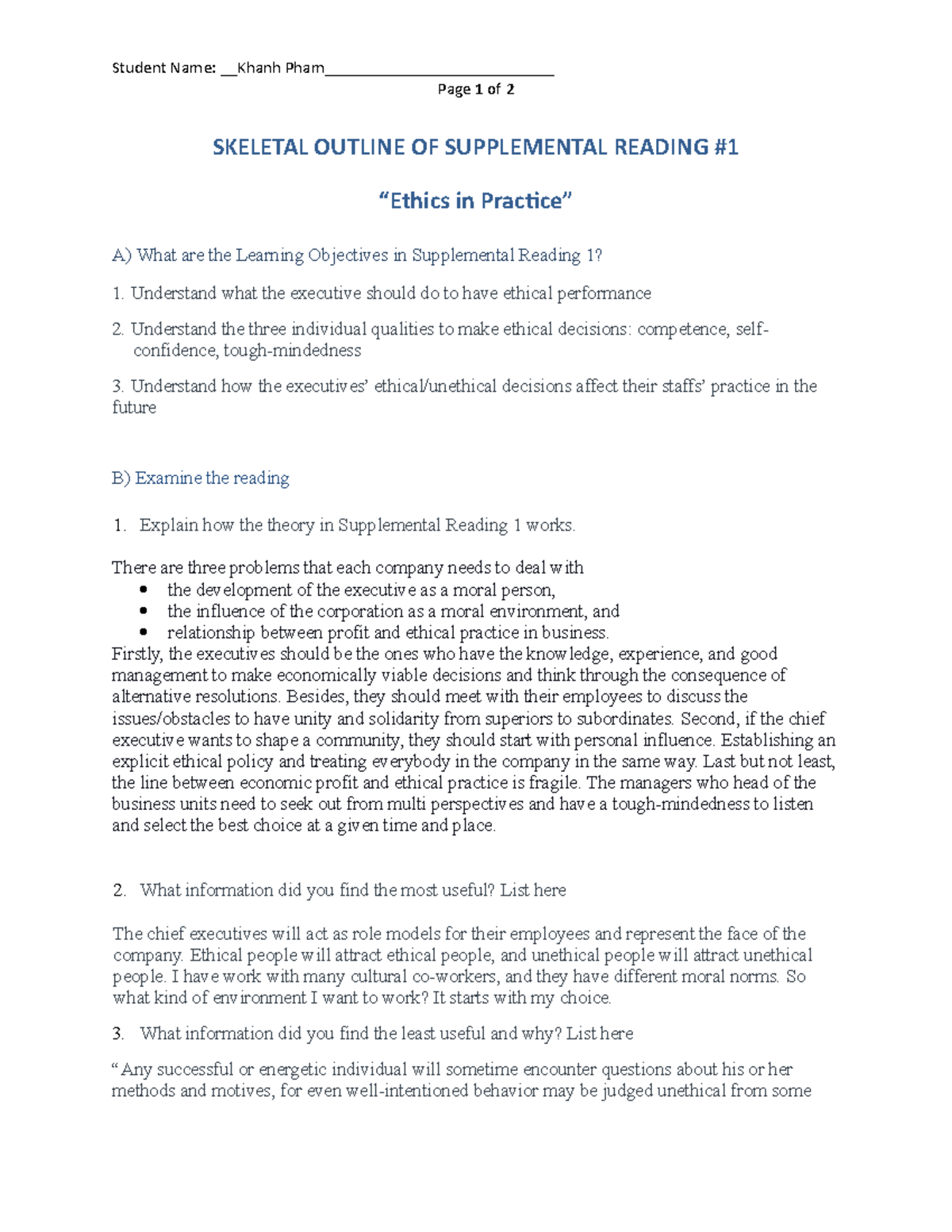 Skeletal Notes Supplemental Reading 1 - Student Name: Khanh Pham