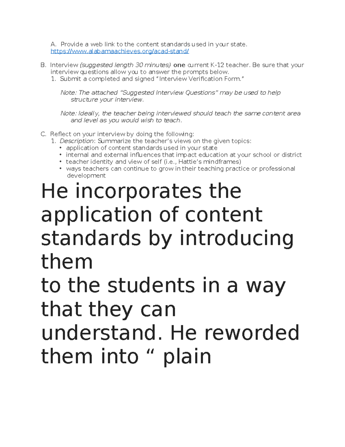 Task 2 Section 2 - WGU - A. Provide a web link to the content standards ...