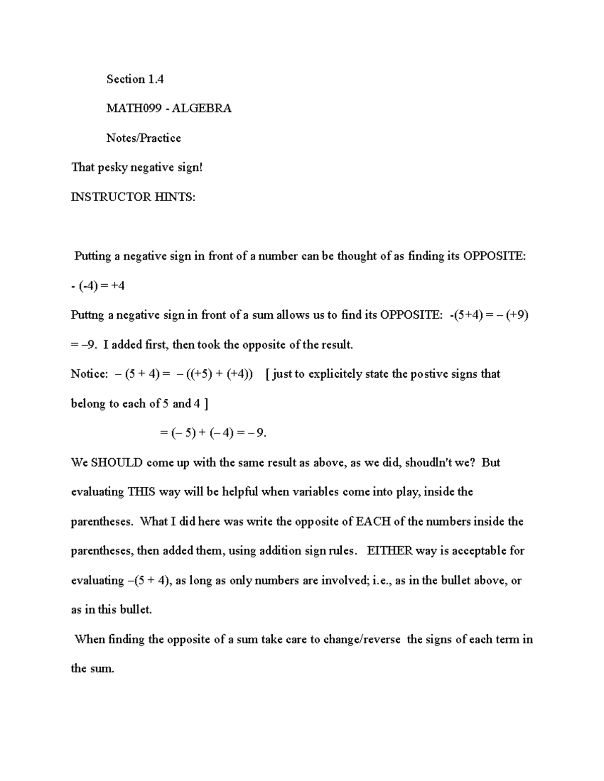 Section 1.4 Math099 - Algebra - Spring 2022 - Section 1. MATH099 ...