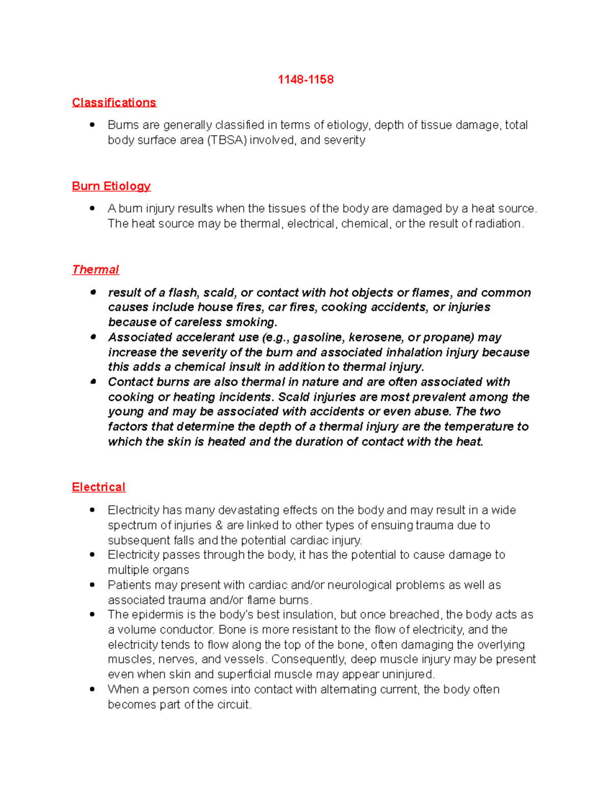 Burns notes 1148 Classifications Burns are generally classified in