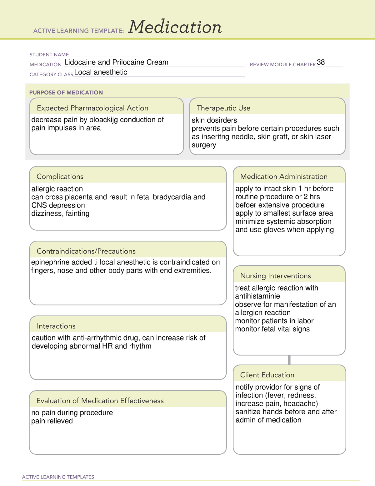 Medication lidocaine-prilocaine - ACTIVE LEARNING TEMPLATES Medication ...